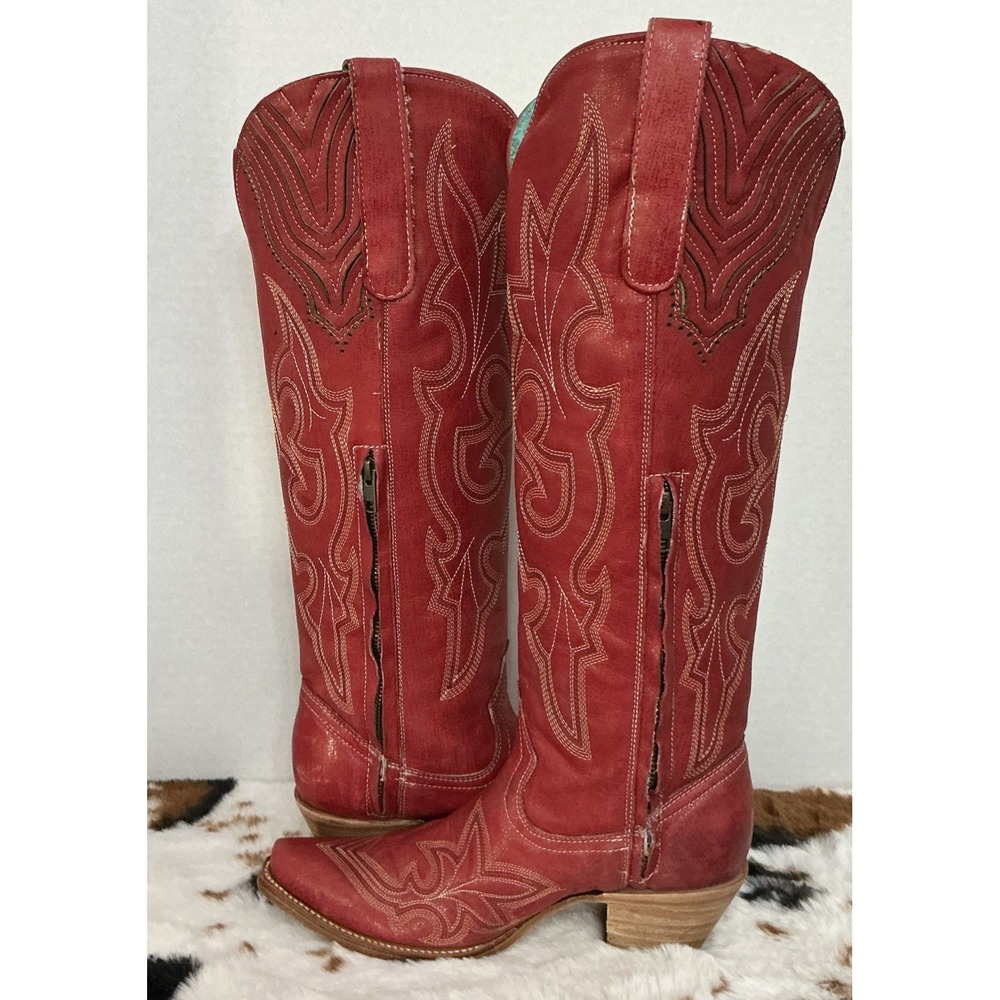 Corral Western RED TALL Knee High Snip Toe Boots Stunning MSRP $289 A4465 9M - Picture 4 of 11
